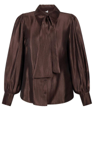 Aaiko |  Shiny blouse with bow Veronne | brown | Picture 1