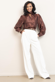 Aaiko |  Shiny blouse with bow Veronne | brown | Picture 4