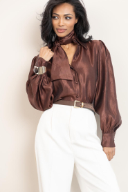 Aaiko |  Shiny blouse with bow Veronne | brown | Picture 8