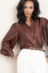 Aaiko |  Shiny blouse with bow Veronne | brown | Picture 10