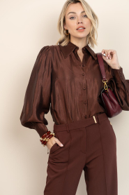 Aaiko |  Shiny blouse with bow Veronne | brown | Picture 2