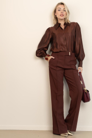 Aaiko |  Shiny blouse with bow Veronne | brown | Picture 3