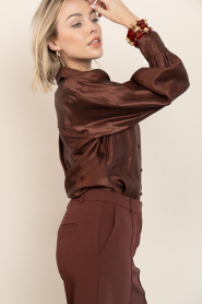 Aaiko |  Shiny blouse with bow Veronne | brown | Picture 6