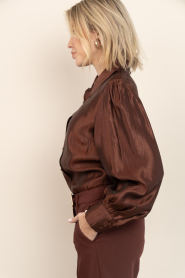 Aaiko |  Shiny blouse with bow Veronne | brown | Picture 7