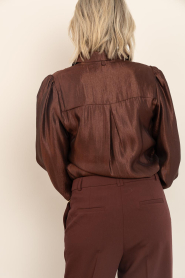 Aaiko |  Shiny blouse with bow Veronne | brown | Picture 9