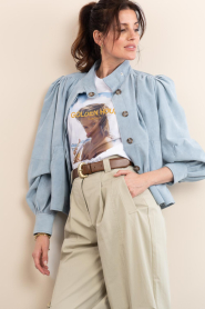 Ibana | Suède top/jas met pofmouwen Taimia | blauw | Afbeelding 2