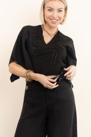 Lola Casademunt |  Wrap top with beads Mallorca | black | Picture 2