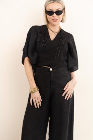 Lola Casademunt |  Wrap top with beads Mallorca | black | Picture 4