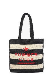 Lola Casademunt |  Striped raffia shopper Calp | black | Picture 1