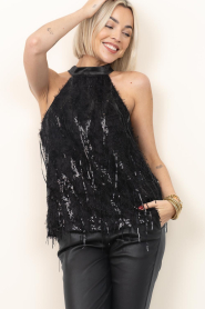 Co'Couture |  Top with sequins and fringes Silla | black | Picture 5
