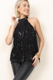Co'Couture |  Top with sequins and fringes Silla | black | Picture 7