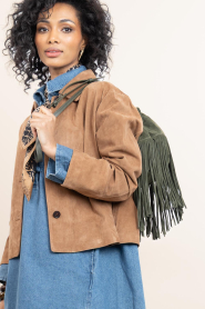 ba&sh :  Suede shoulder bag with fringes Mini | dark green - img5