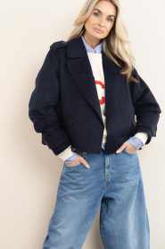 Copenhagen Muse | Wolmix schippersjas Emma | donkerblauw | Afbeelding 4