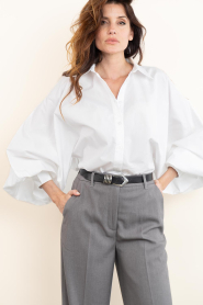 Janice |  Poplin blouse with cut-outs Stone | white | Picture 4