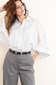 Janice |  Poplin blouse with cut-outs Stone | white | Picture 8
