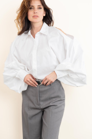 Janice |  Poplin blouse with cut-outs Stone | white | Picture 6