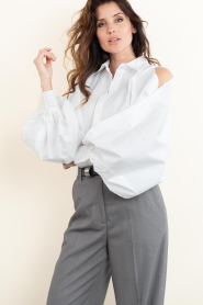 Janice |  Poplin blouse with cut-outs Stone | white | Picture 7