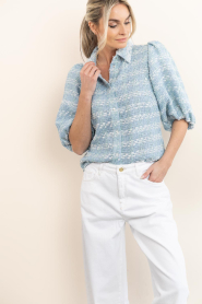 Janice :  Bouclé lurex blouse with puffed sleeves Lars | blue - img2