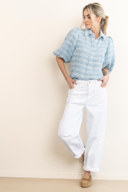 Janice :  Bouclé lurex blouse with puffed sleeves Lars | blue - img3