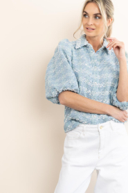 Janice :  Bouclé lurex blouse with puffed sleeves Lars | blue - img4