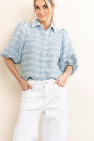 Janice :  Bouclé lurex blouse with puffed sleeves Lars | blue - img5