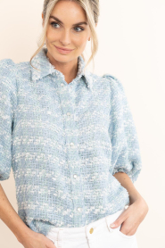 Janice :  Bouclé lurex blouse with puffed sleeves Lars | blue - img9