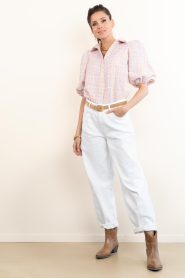 Janice |  Bouclé lurex blouse with puffed sleeves Lars | pink | Picture 3