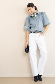 Janice |  Denim blouse with puffed sleeves Lars | blue | Picture 3