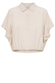Janice |  Cropped poplin striped blouse Cross | beige | Picture 1