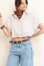 Janice |  Cropped poplin striped blouse Cross | beige | Picture 6