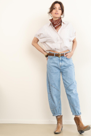 Janice |  Cropped poplin striped blouse Cross | beige | Picture 3
