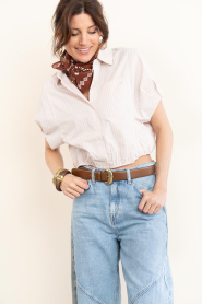 Janice |  Cropped poplin striped blouse Cross | beige | Picture 4