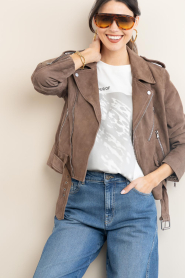 Janice :  Suede biker jacket Burke | brown - img2