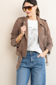 Janice :  Suede biker jacket Burke | brown - img5
