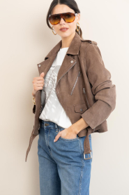 Janice :  Suede biker jacket Burke | brown - img6