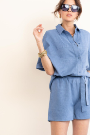 Est'Seven |  Linen mix blouse Freya | blue | Picture 2