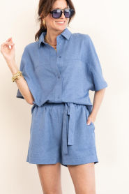 Est'Seven |  Linen mix blouse Freya | blue | Picture 4