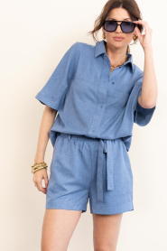 Est'Seven |  Linen mix blouse Freya | blue | Picture 5