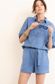 Est'Seven |  Linen mix blouse Freya | blue | Picture 6