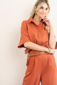 Est'Seven |  Linen mix blouse Freya | orange  | Picture 5