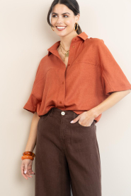 Est'Seven |  Linen mix blouse Freya | orange  | Picture 8