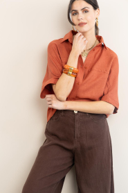 Est'Seven |  Linen mix blouse Freya | orange  | Picture 10