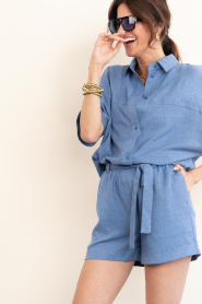 Est'Seven :  Linen mix short Trinity | dark blue - img2