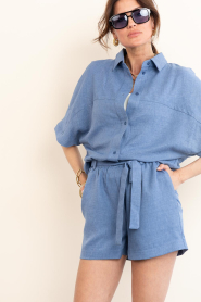 Est'Seven :  Linen mix short Trinity | dark blue - img4