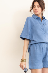 Est'Seven :  Linen mix short Trinity | dark blue - img5
