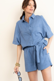 Est'Seven :  Linen mix short Trinity | dark blue - img6