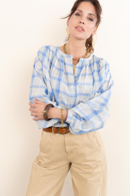 by-bar :  Checkered blouse Nyka | blue - img4