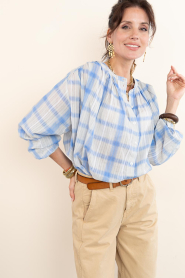 by-bar :  Checkered blouse Nyka | blue - img5