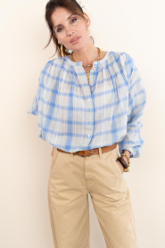 by-bar :  Checkered blouse Nyka | blue - img2