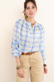 by-bar :  Checkered blouse Nyka | blue - img6